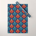 Blue & Red Retro Trefoil Pattern Wrapping Paper Gallery Image 1