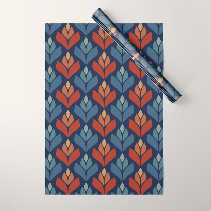 Blue & Red Retro Trefoil Pattern Wrapping Paper Gallery Image 1