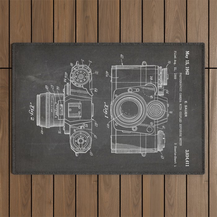 Camera Patent - Photography Art - Black Chalkboard Outdoor Rug Gallery Image 1