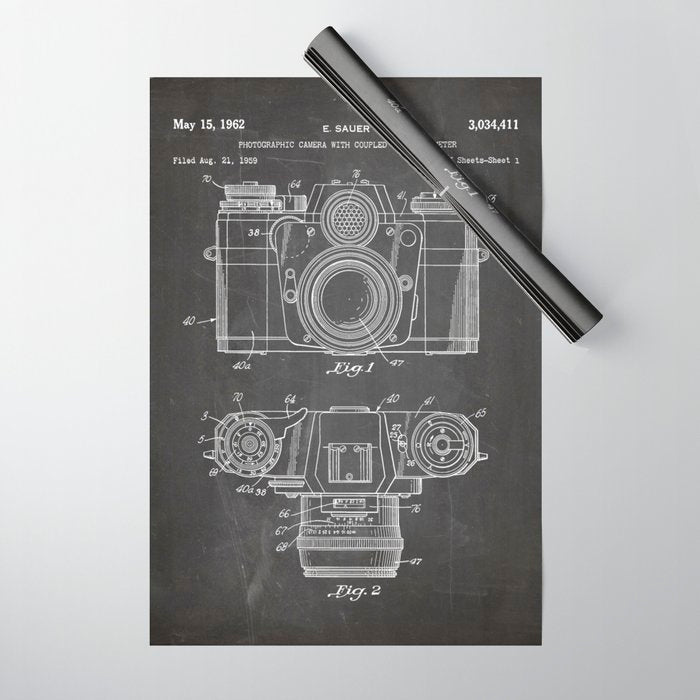 Camera Patent - Photography Art - Black Chalkboard Wrapping Paper Gallery Image 1