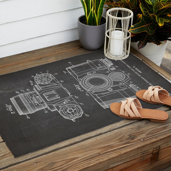 Camera Patent - Photography Art - Black Chalkboard Outdoor Rug Gallery Image 2