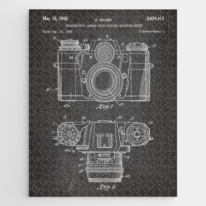 Camera Patent - Photography Art - Black Chalkboard Jigsaw Puzzle Gallery Image 1