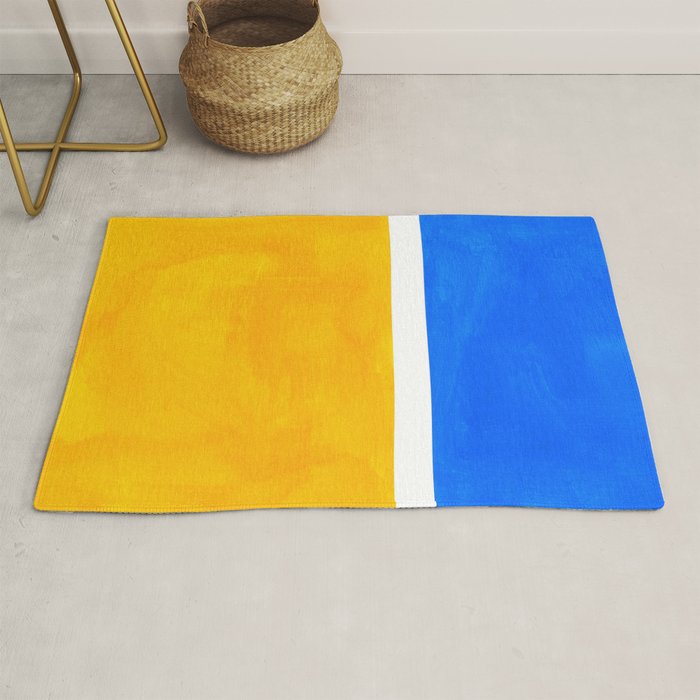Primary Yellow Cerulean Blue Mid Century Modern Abstract Minimalist Rothko Color Field Squares Rug Gallery Image 1