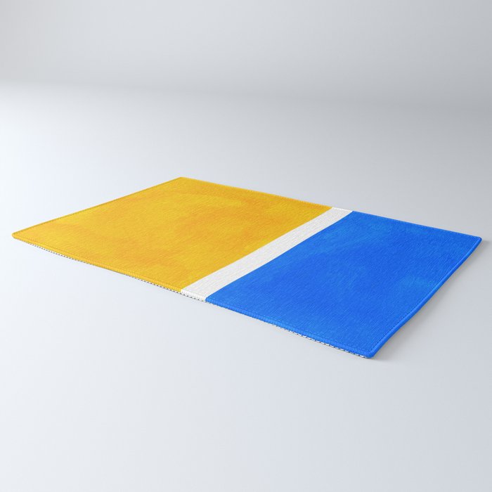 Primary Yellow Cerulean Blue Mid Century Modern Abstract Minimalist Rothko Color Field Squares Rug Gallery Image 3