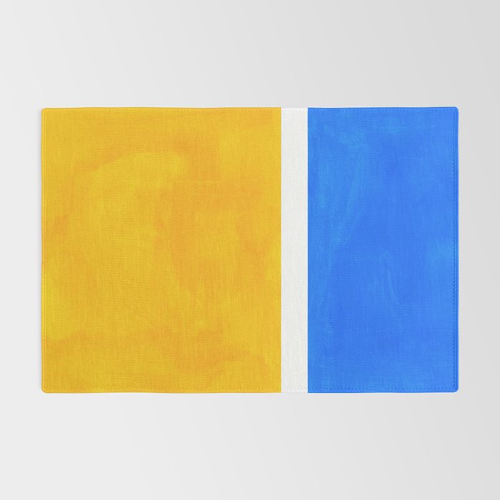Primary Yellow Cerulean Blue Mid Century Modern Abstract Minimalist Rothko Color Field Squares Rug Gallery Image 2