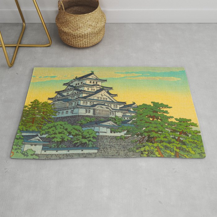 Kawase Hasui Vintage Japanese Woodblock Print Himeji Castle Rug Gallery Image 1