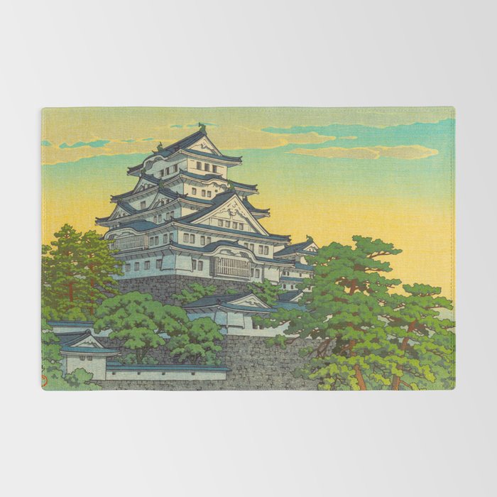 Kawase Hasui Vintage Japanese Woodblock Print Himeji Castle Rug Gallery Image 2