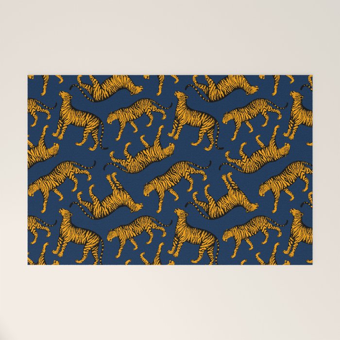 Tigers (Navy Blue and Marigold) Welcome Mat Gallery Image 1