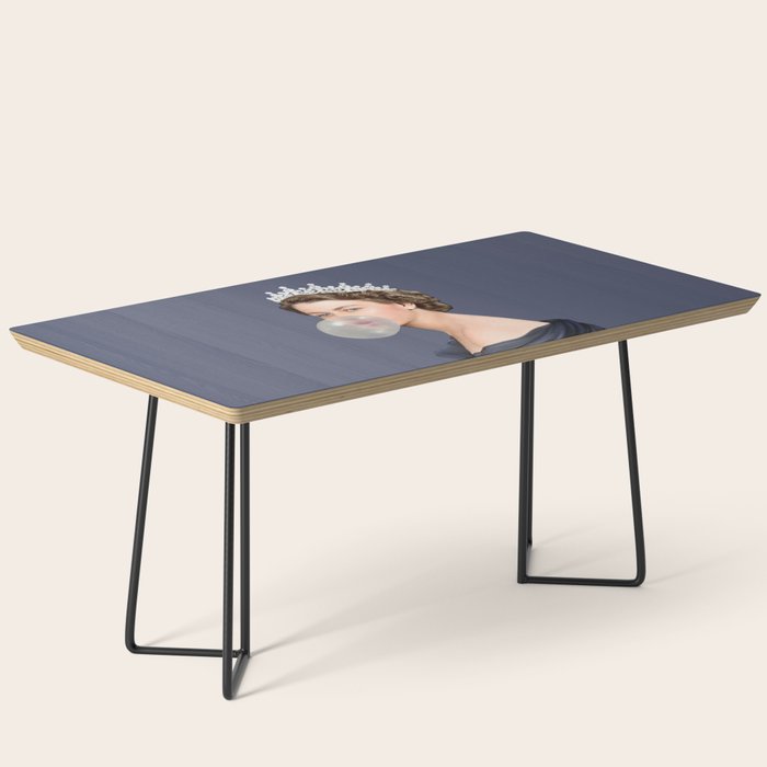 Queen Elizabeth in blue satin blowing a bubble gum Coffee Table Gallery Image 1