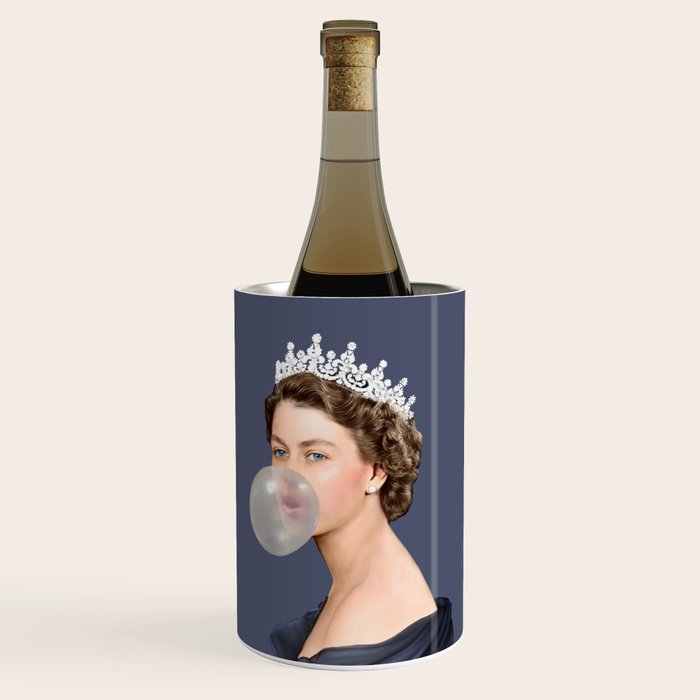 Queen Elizabeth in blue satin blowing a bubble gum Wine Chiller Gallery Image 1