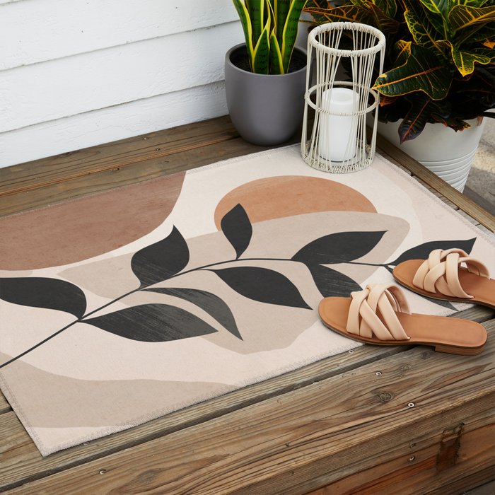 Minimal Abstract Art Plant 4 Outdoor Rug Gallery Image 2