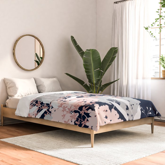 Festive, Wildflowers, Floral Print, Navy Blue and Pink Comforter Gallery Image 2