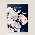 Festive, Wildflowers, Floral Print, Navy Blue and Pink Stationery Card Gallery Image 2