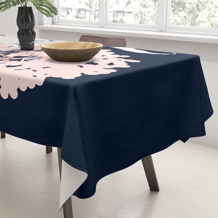 Festive, Wildflowers, Floral Print, Navy Blue and Pink Tablecloth Gallery Image 3