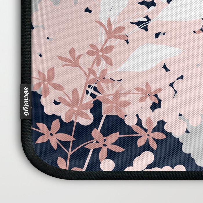 Festive, Wildflowers, Floral Print, Navy Blue and Pink Laptop Sleeve Gallery Image 3