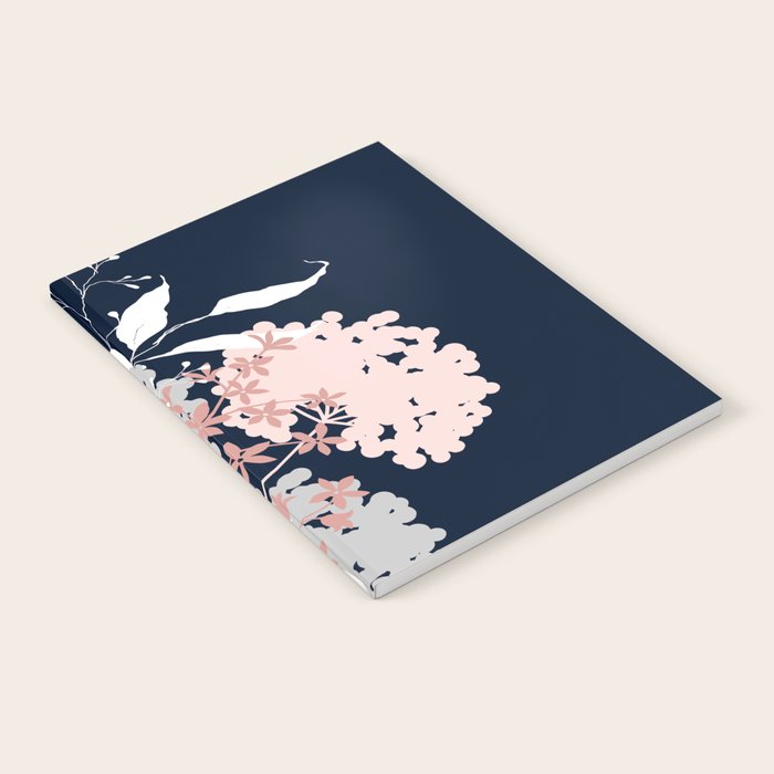 Festive, Wildflowers, Floral Print, Navy Blue and Pink Notebook Gallery Image 1