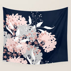 Festive, Wildflowers, Floral Print, Navy Blue and Pink Wall Tapestry Gallery Image 4
