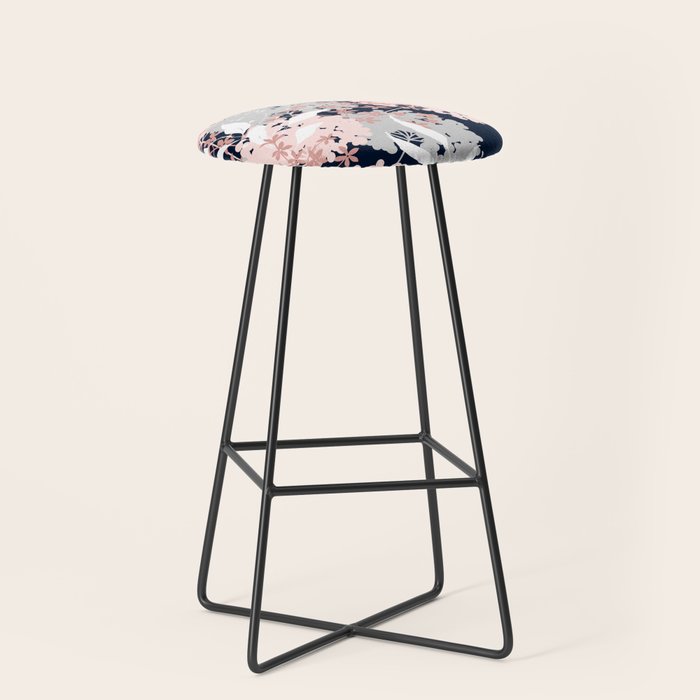 Festive, Wildflowers, Floral Print, Navy Blue and Pink Stool Gallery Image 1