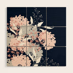 Festive, Wildflowers, Floral Print, Navy Blue and Pink Wood Wall Art Gallery Image 1