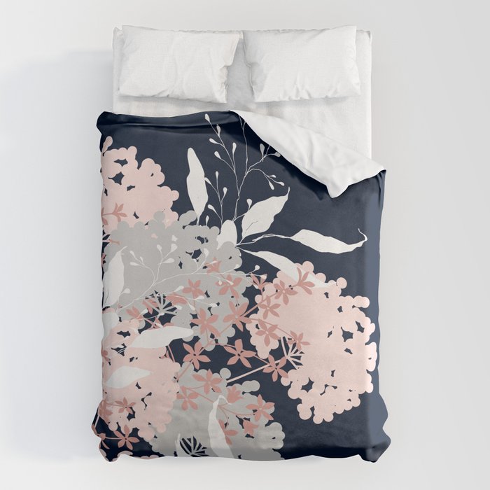 Festive, Wildflowers, Floral Print, Navy Blue and Pink Duvet Cover Gallery Image 1