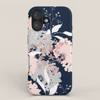 Festive, Wildflowers, Floral Print, Navy Blue and Pink iPhone Case Gallery Image 1