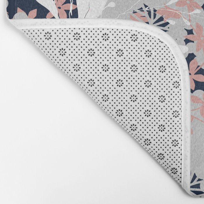 Festive, Wildflowers, Floral Print, Navy Blue and Pink Bath Mat Gallery Image 2