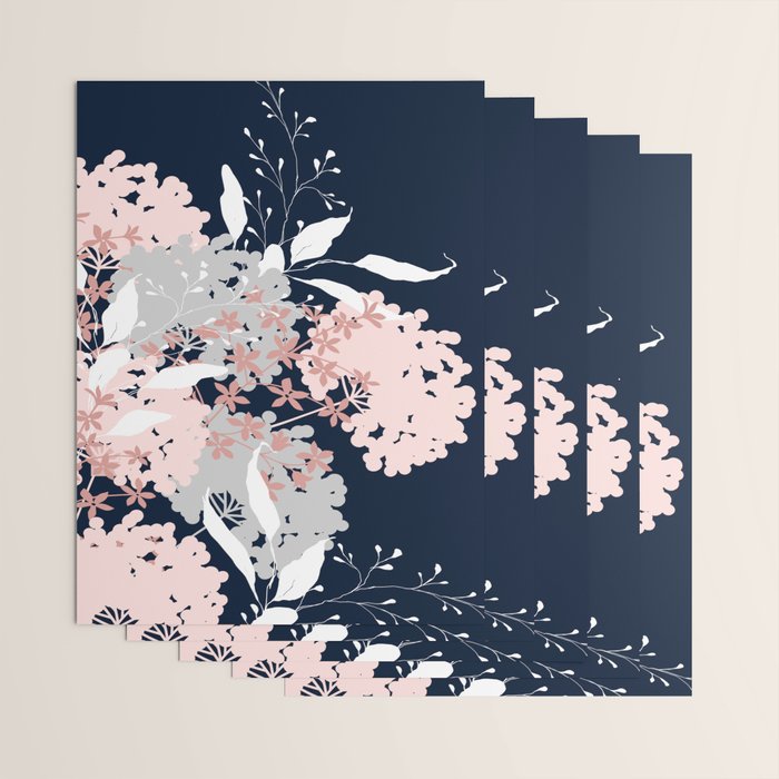 Festive, Wildflowers, Floral Print, Navy Blue and Pink Wrapping Paper Gallery Image 3