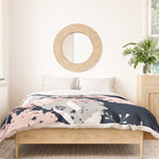 Festive, Wildflowers, Floral Print, Navy Blue and Pink Duvet Cover Gallery Image 3
