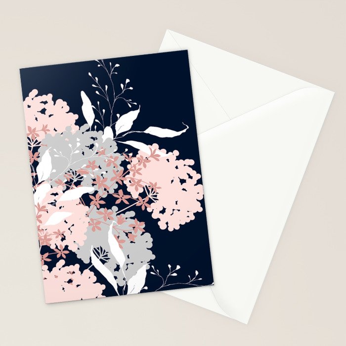 Festive, Wildflowers, Floral Print, Navy Blue and Pink Stationery Card Gallery Image 2