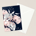 Festive, Wildflowers, Floral Print, Navy Blue and Pink Stationery Card Gallery Image 2