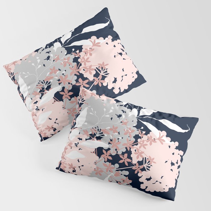 Festive, Wildflowers, Floral Print, Navy Blue and Pink Pillow Sham Gallery Image 3