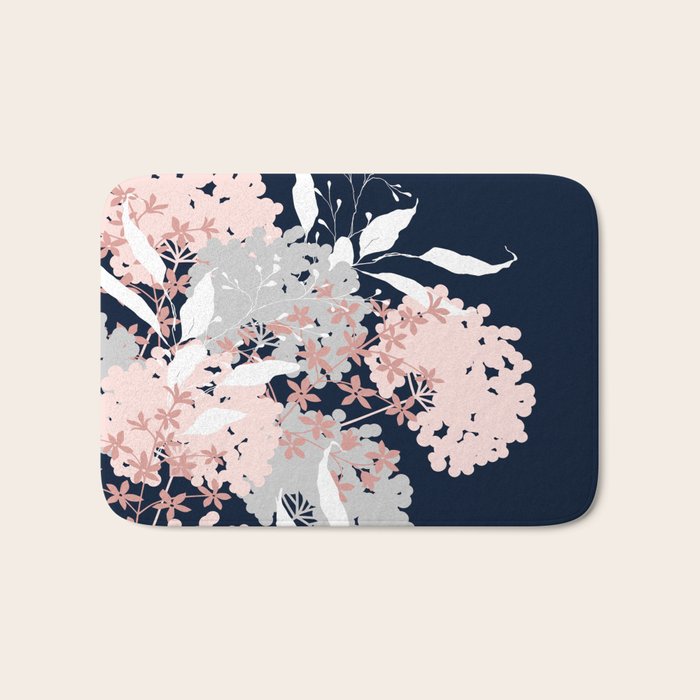Festive, Wildflowers, Floral Print, Navy Blue and Pink Bath Mat Gallery Image 1