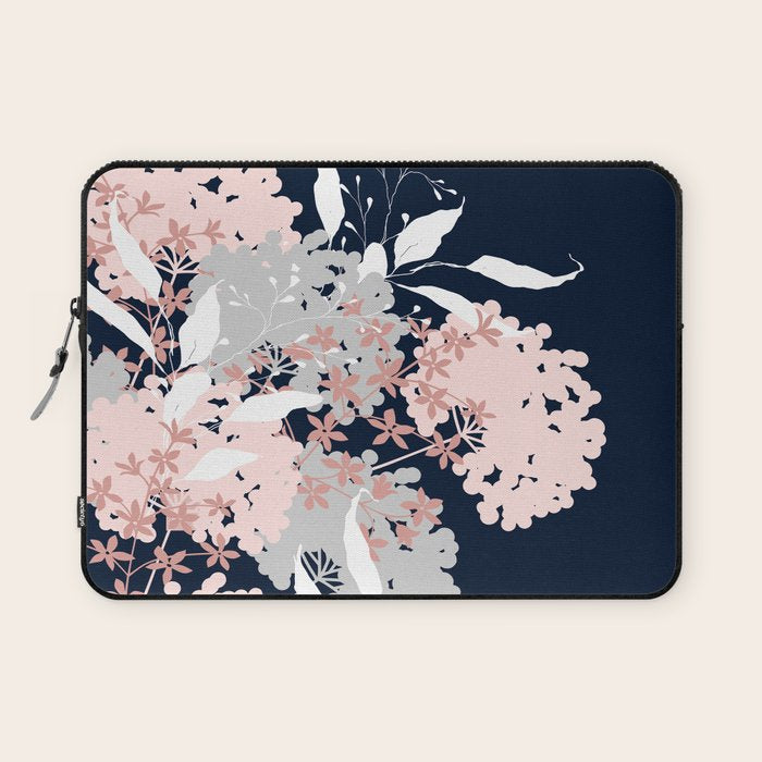 Festive, Wildflowers, Floral Print, Navy Blue and Pink Laptop Sleeve Gallery Image 1