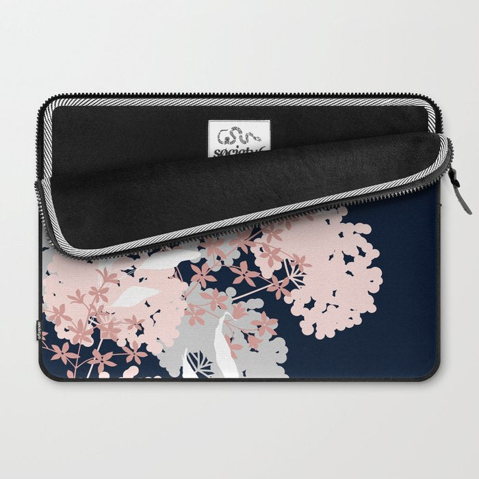Festive, Wildflowers, Floral Print, Navy Blue and Pink Laptop Sleeve Gallery Image 2