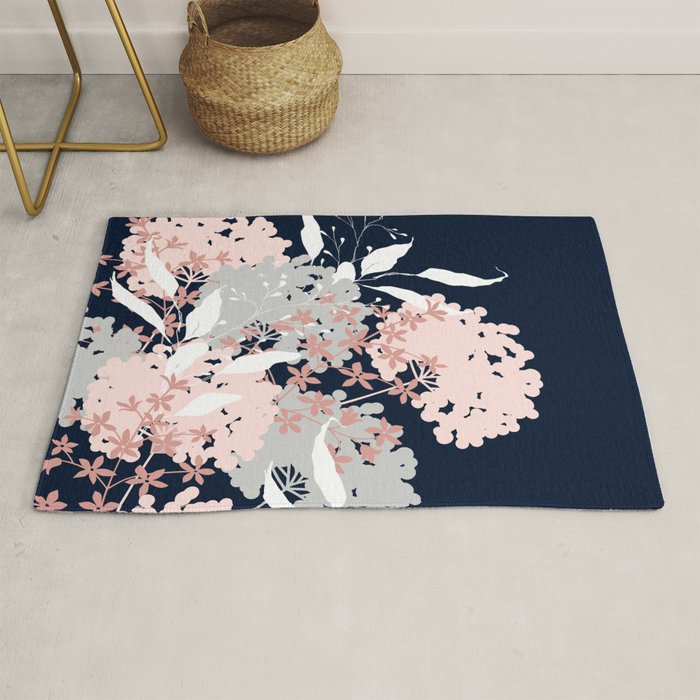Festive, Wildflowers, Floral Print, Navy Blue and Pink Rug Gallery Image 1
