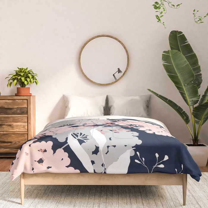 Festive, Wildflowers, Floral Print, Navy Blue and Pink Comforter Gallery Image 3