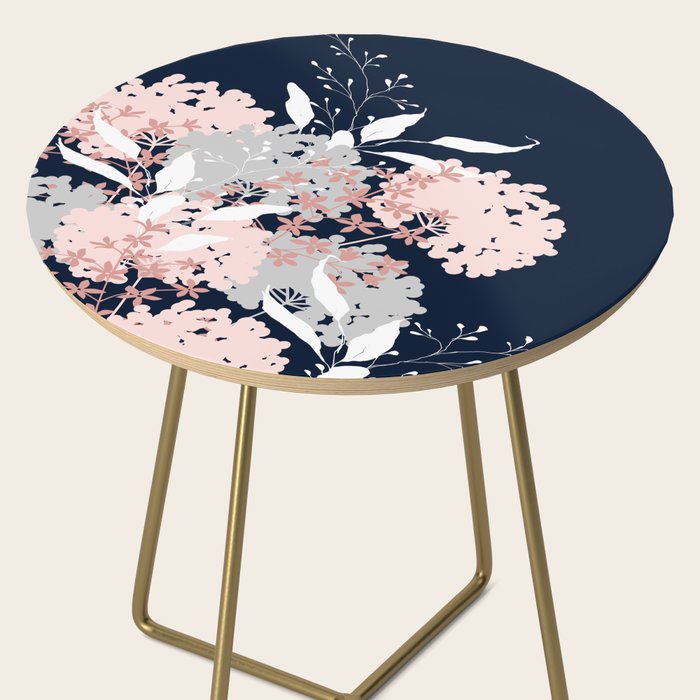 Festive, Wildflowers, Floral Print, Navy Blue and Pink Side Table Gallery Image 2