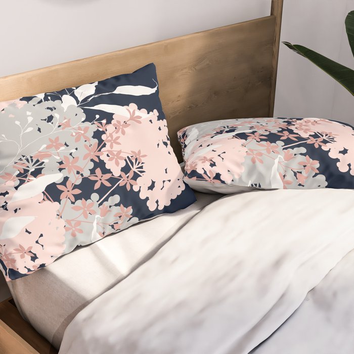 Festive, Wildflowers, Floral Print, Navy Blue and Pink Pillow Sham Gallery Image 2