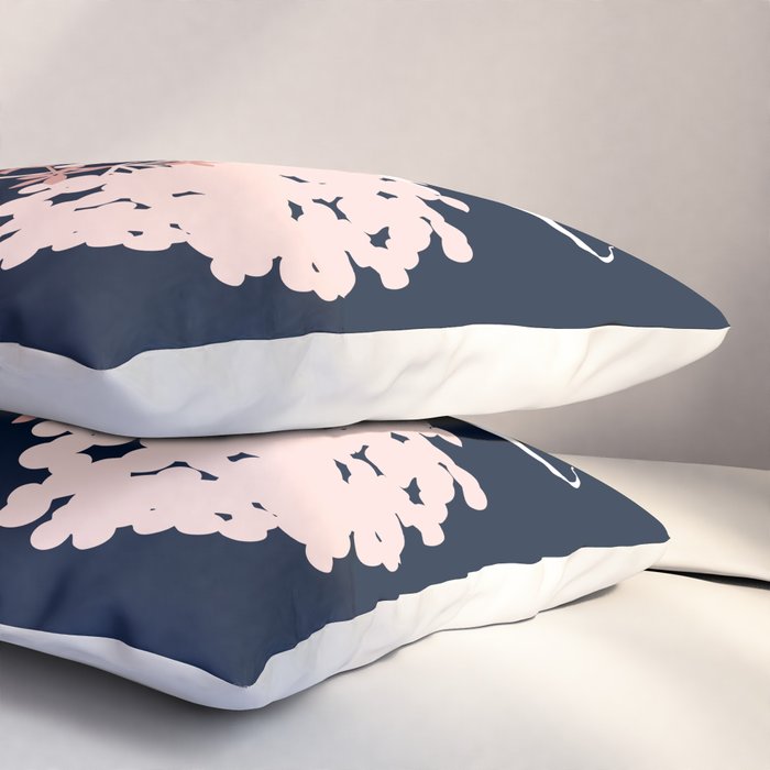 Festive, Wildflowers, Floral Print, Navy Blue and Pink Pillow Sham Gallery Image 3
