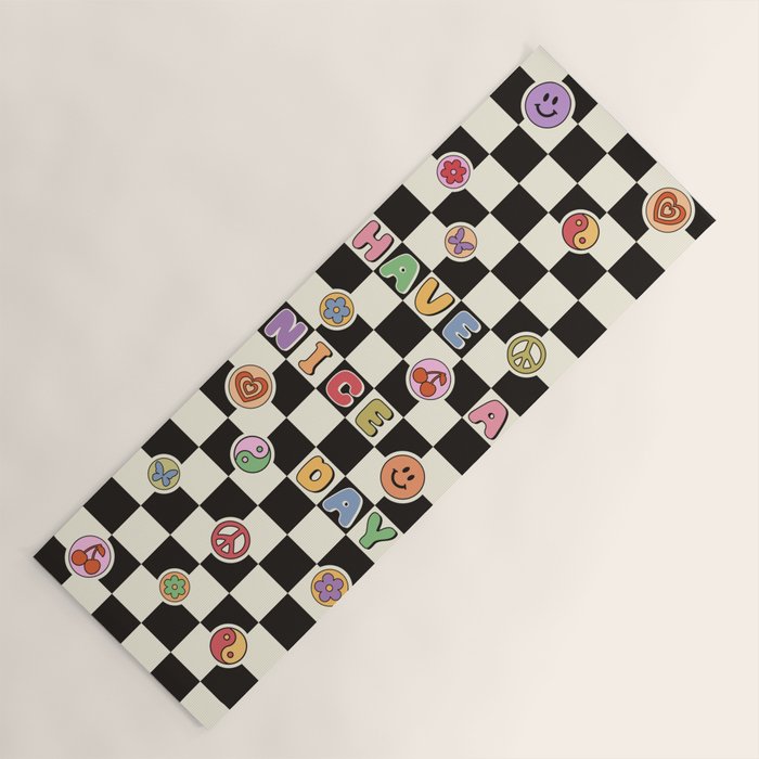 Have A Nice Day. Y2k Stickers, Black & White Checker Yoga Mat Gallery Image 1
