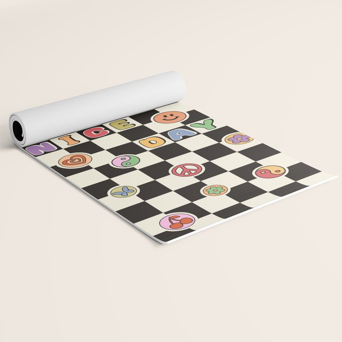 Have A Nice Day. Y2k Stickers, Black & White Checker Yoga Mat Gallery Image 2