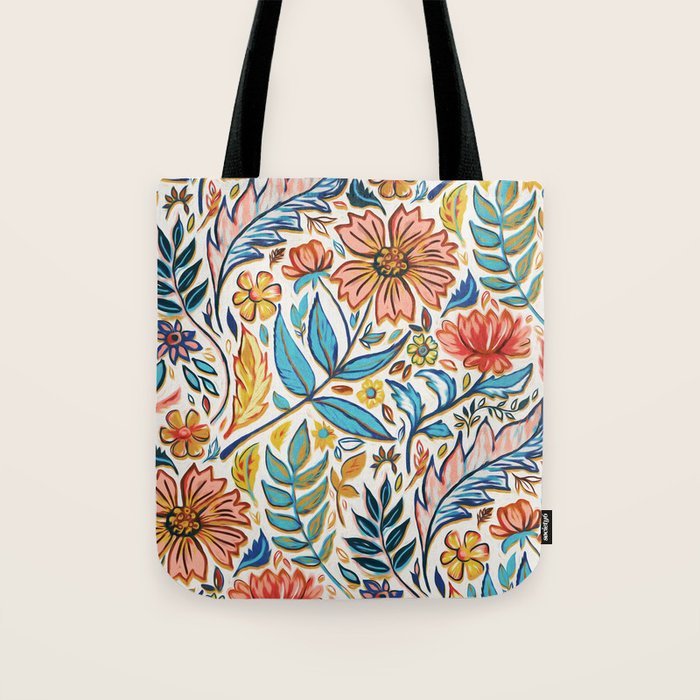 Vivid Colorful Art Nouveau Floral Tote Bag Gallery Image 1
