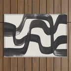 Mid Century Modern Minimalist Abstract Art Brush Strokes Black & White Ink Art Ripple Lines Outdoor Rug Gallery Image 1