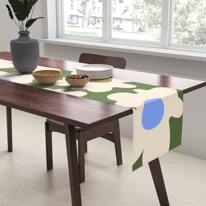 Abstract Flower Shape - Green and Blue Table Runner Gallery Image 2
