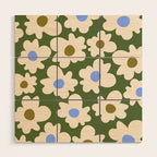 Abstract Flower Shape - Green and Blue Wood Wall Art Gallery Image 1