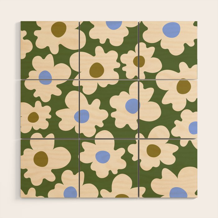 Abstract Flower Shape - Green and Blue Wood Wall Art Gallery Image 1