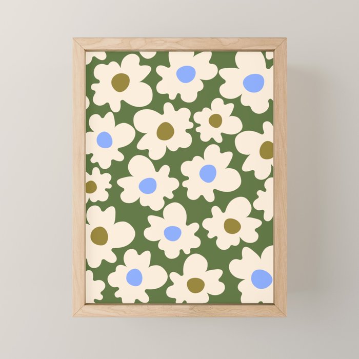 Abstract Flower Shape - Green and Blue Mini Art Print Gallery Image 1
