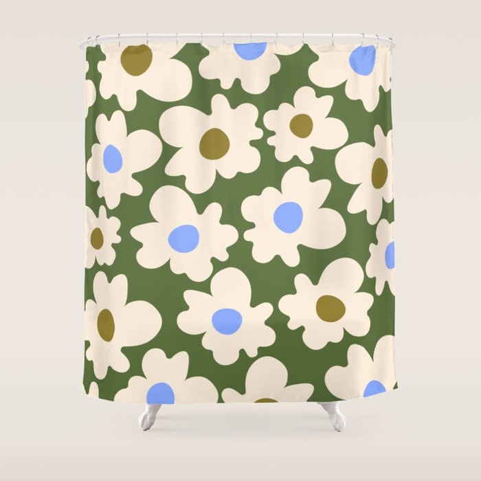 Abstract Flower Shape - Green and Blue Shower Curtain Gallery Image 1