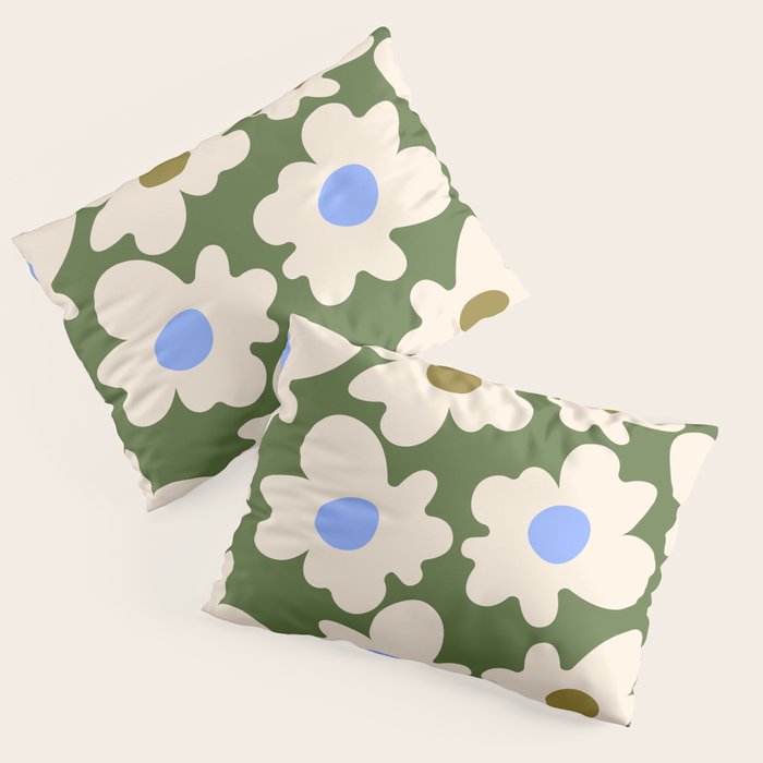 Abstract Flower Shape - Green and Blue Pillow Sham Gallery Image 3