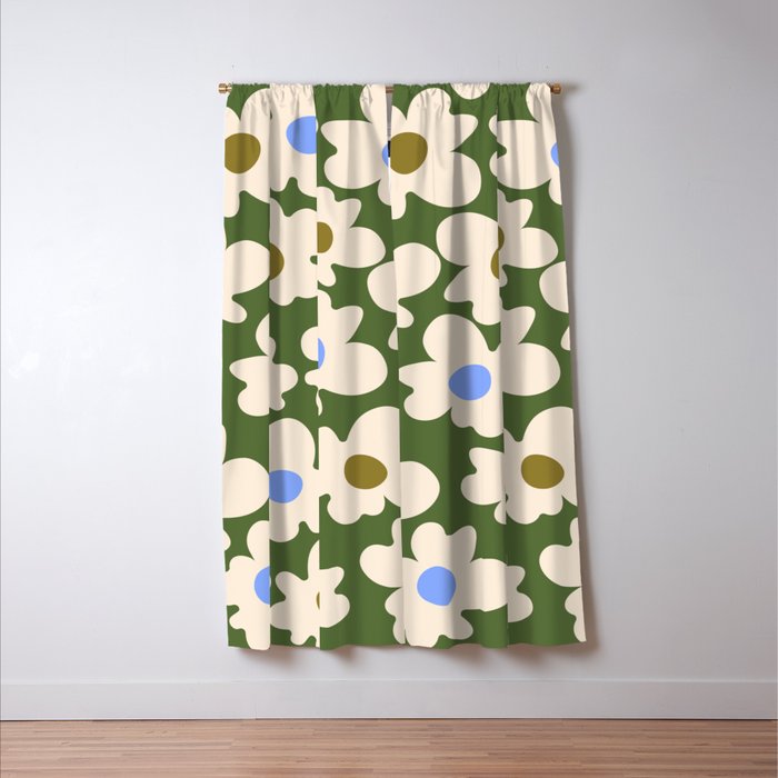 Abstract Flower Shape - Green and Blue Window Curtain Gallery Image 3